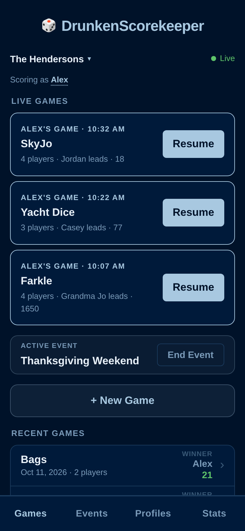 Games tab