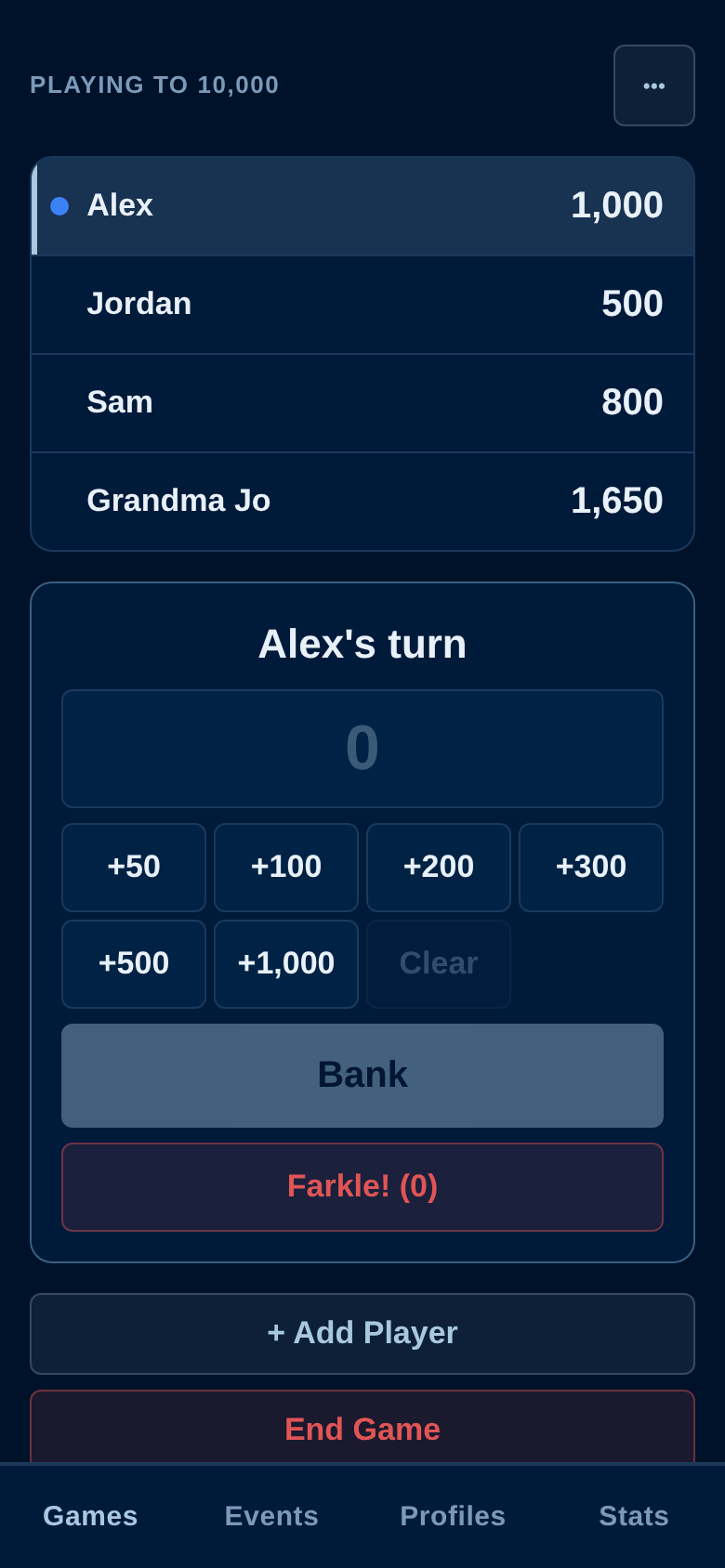 Farkle turn card