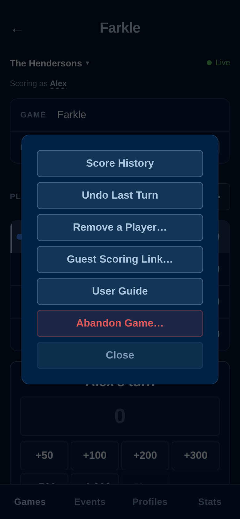 Game menu