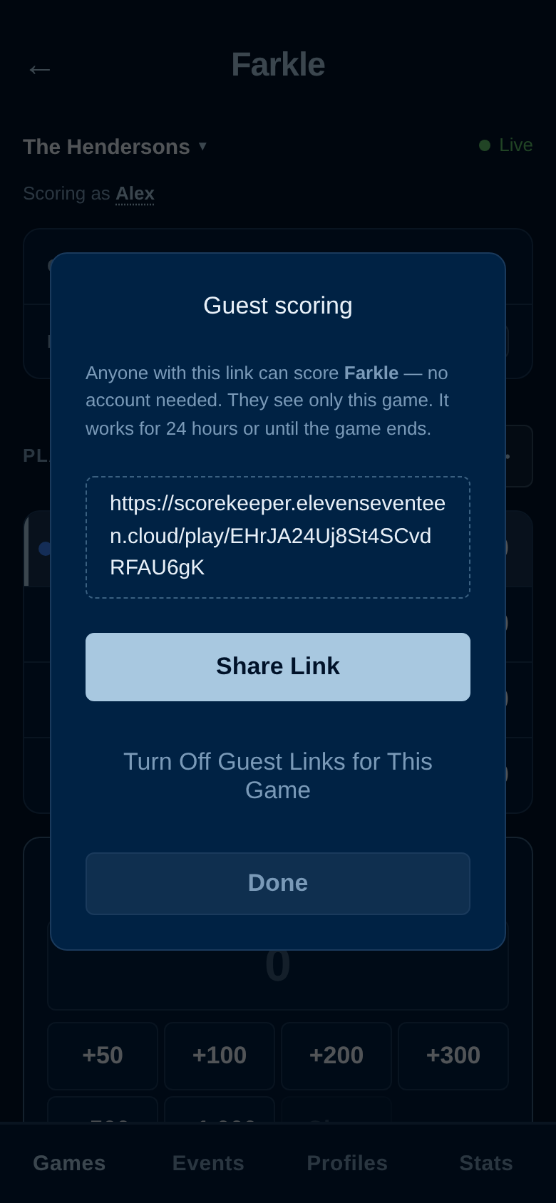 Guest scoring link