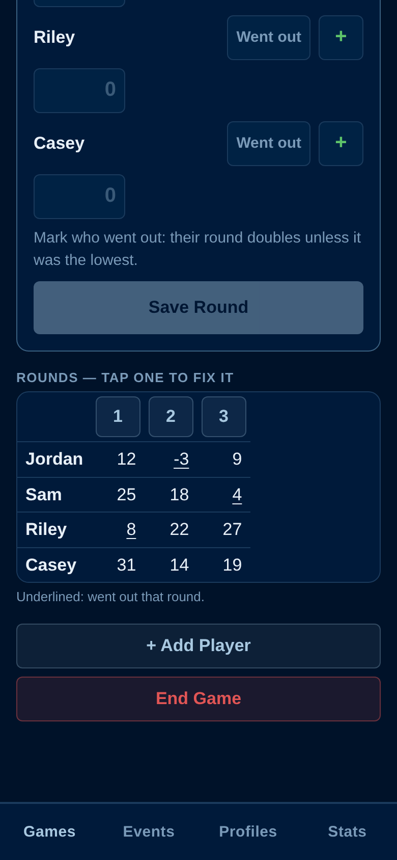 SkyJo rounds