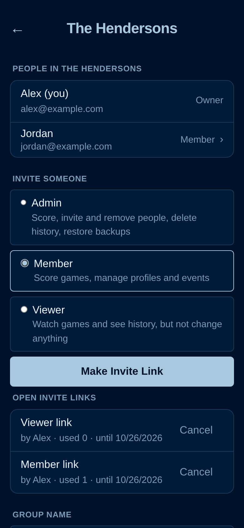 People and invites screen