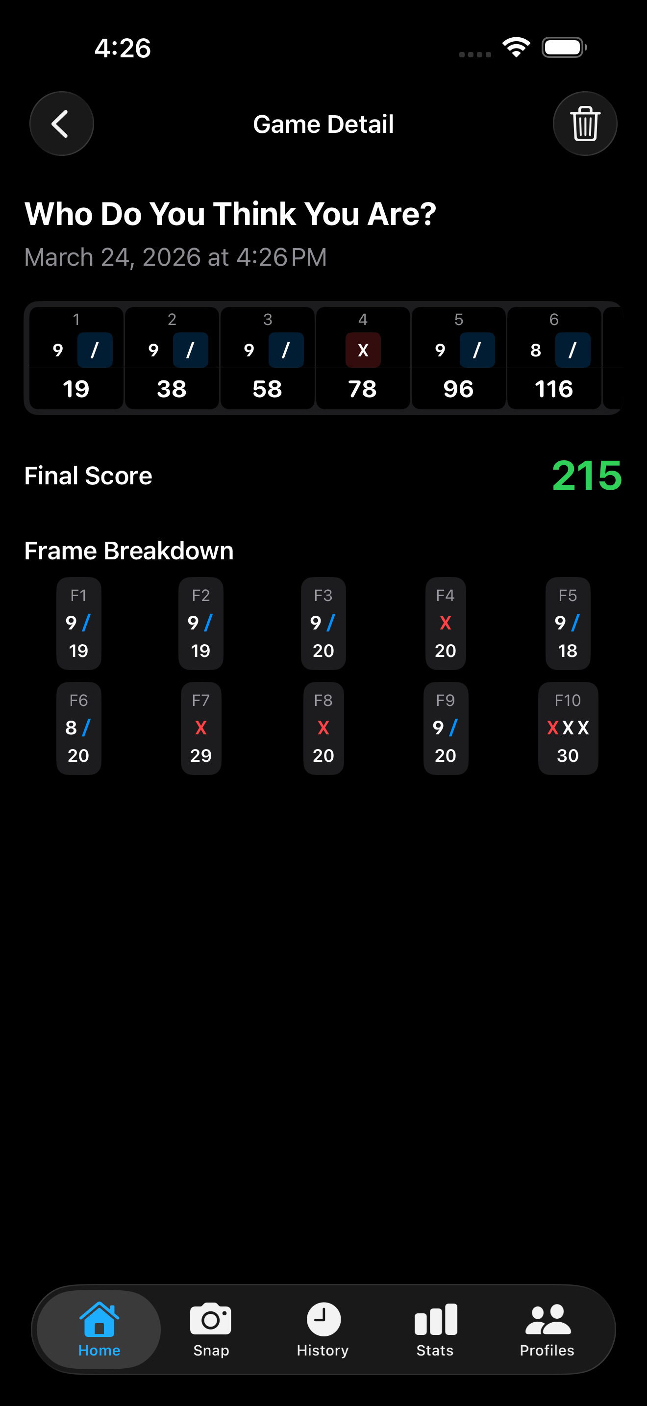 Manual Entry Game Detail